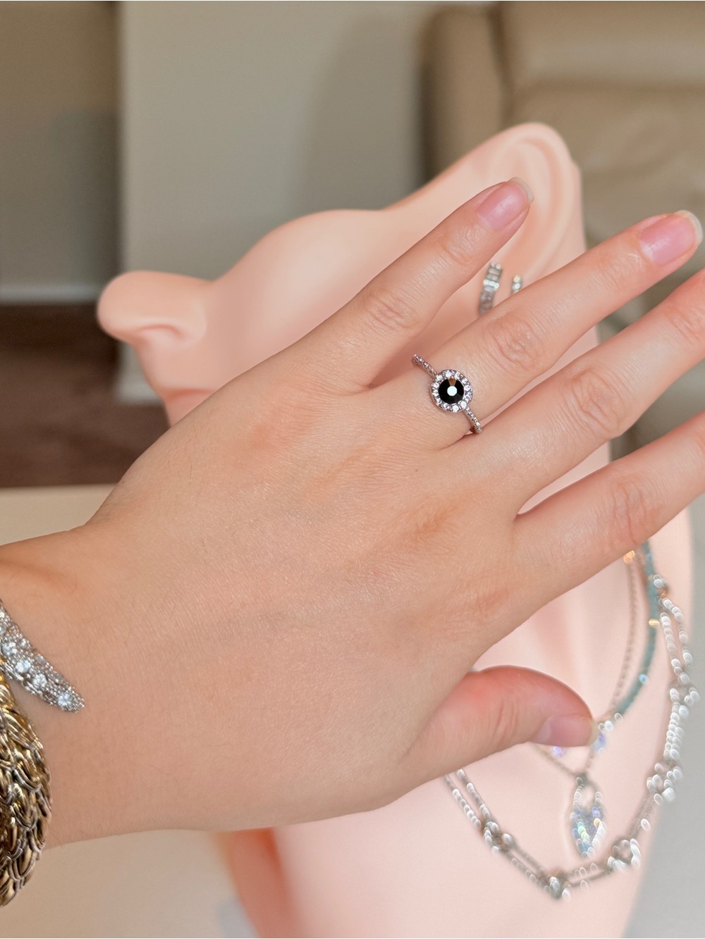 Silver Ring With Purple and Clear Stones